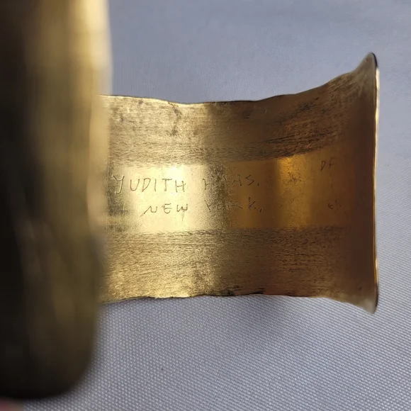 Judith Haas New York Signed Gold Wide Cuff Bracelet Sunburst - Picture 6 of 12